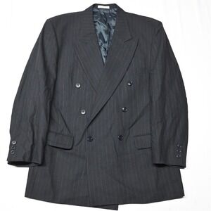 Feraud 40R Black Chalk Stripe Wool Double Breasted Mens Blazer Sport Coat Jacket
